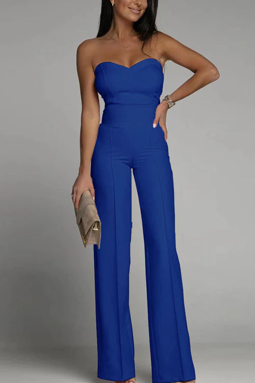 Damen Jumpsuit mit herzförmigem Ausschnitt und weitem Bein Drune