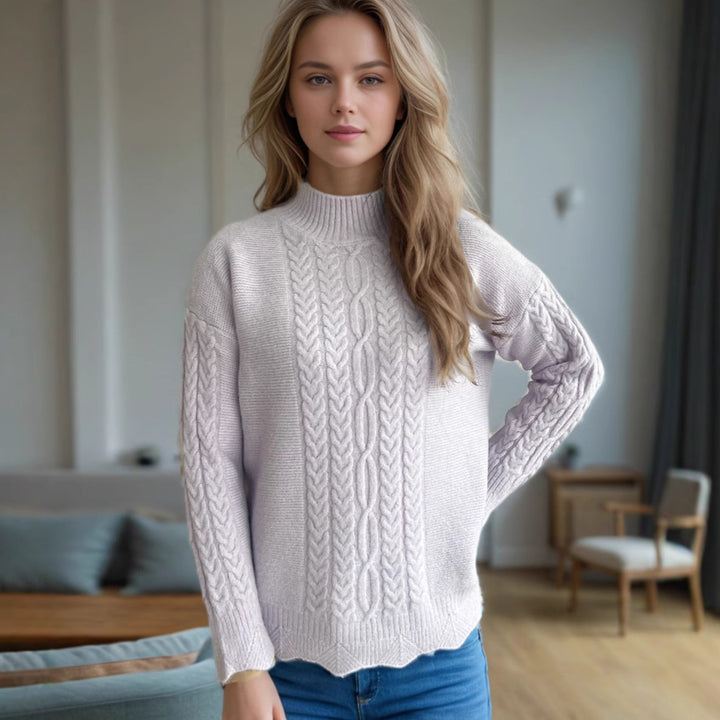 Damen Strickpullover mit dekorativem Zopfdesign und elegantem Rundkragen Drune
