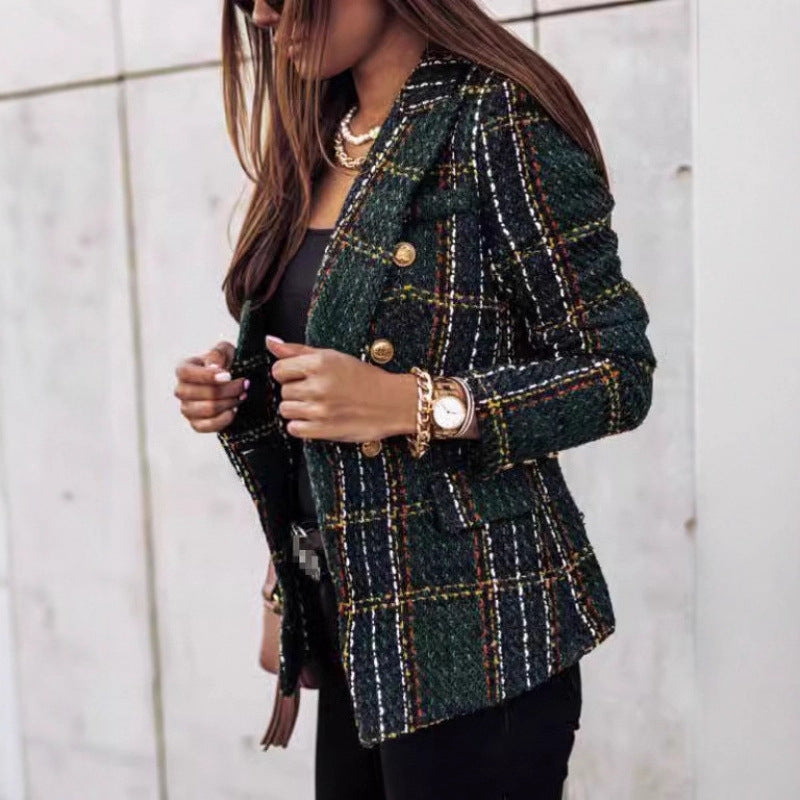 Damen nan eleganter Tweed-Blazer mit Doppelknopf, strukturierter Webung und aufgesetzten Taschen Drune