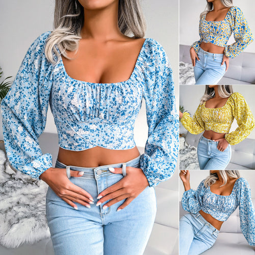Damen Bordüre-blumenmuster Bluse Drune