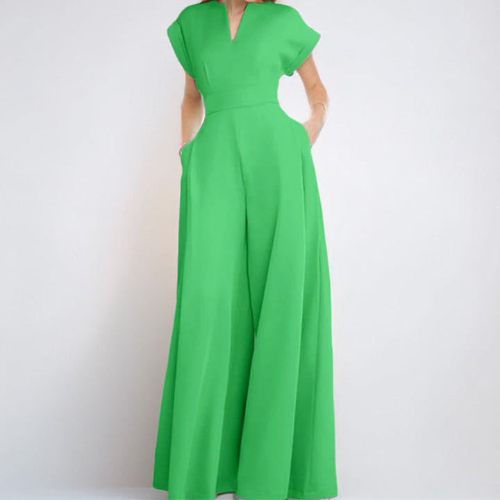 Damen Eleganter Jumpsuit mit Weitem Bein und Schalkragen Drune