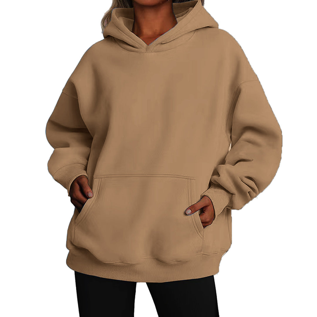 Damen nan Oversize-Kapuzenpullover mit Raglanärmeln, Kängurutasche und weichem Fleece-Innenfutter Drune