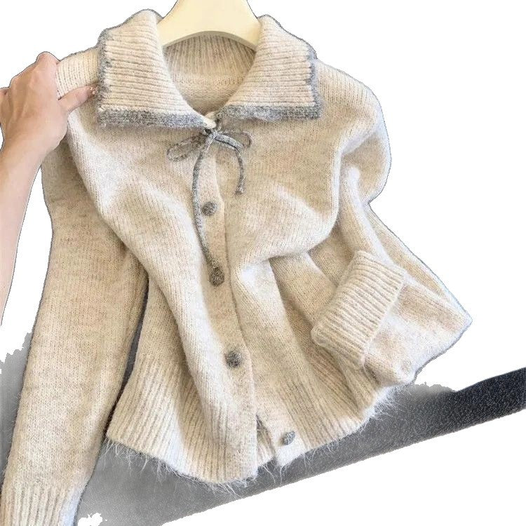 Damen Kuschelige Strickjacke mit großem Kragen und Knopf-Details Drune