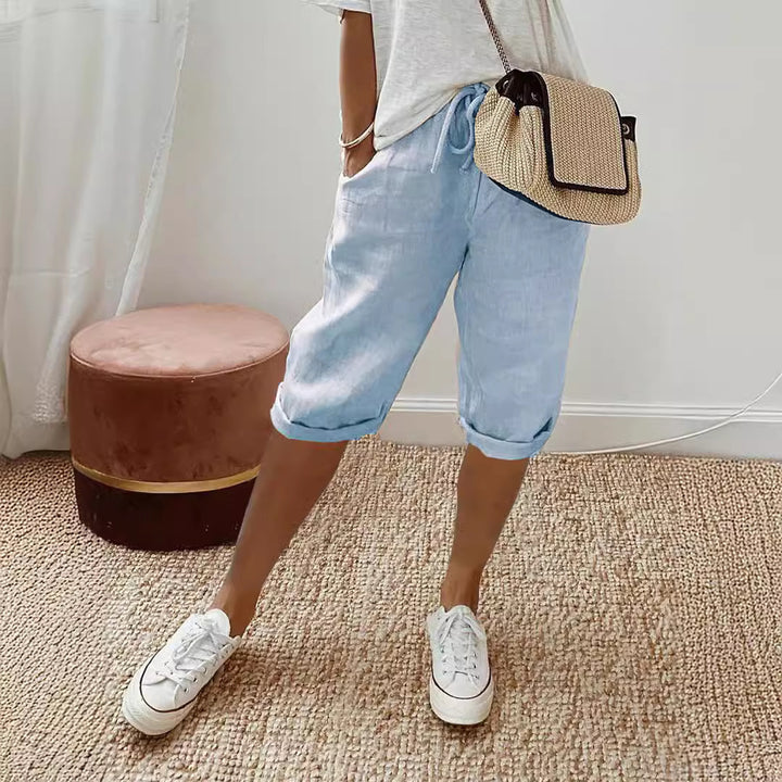 Damen lässige Cropped-Hosen mit Gummi Bund und Taschen Drune
