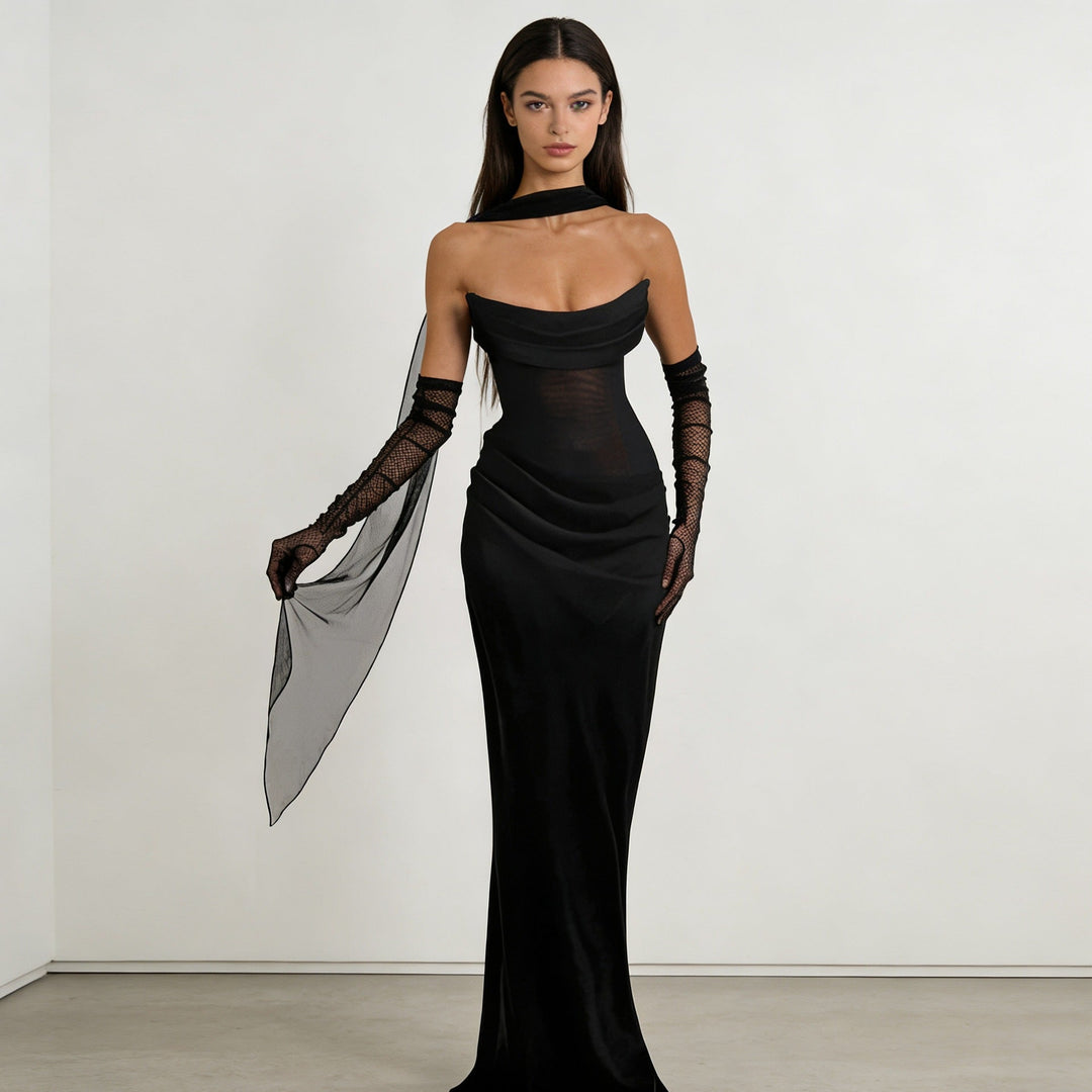 Damen Elegantes schulterfreies Maxikleid mit verführerischem Rüschendetail Drune