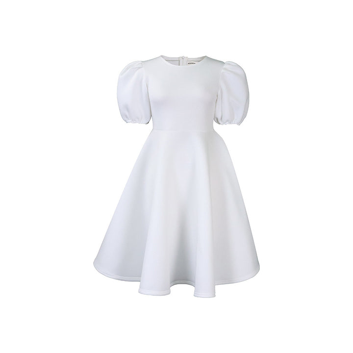 Damen Midi-Kleid mit voluminösen Puffärmeln und schwingendem Rock Drune