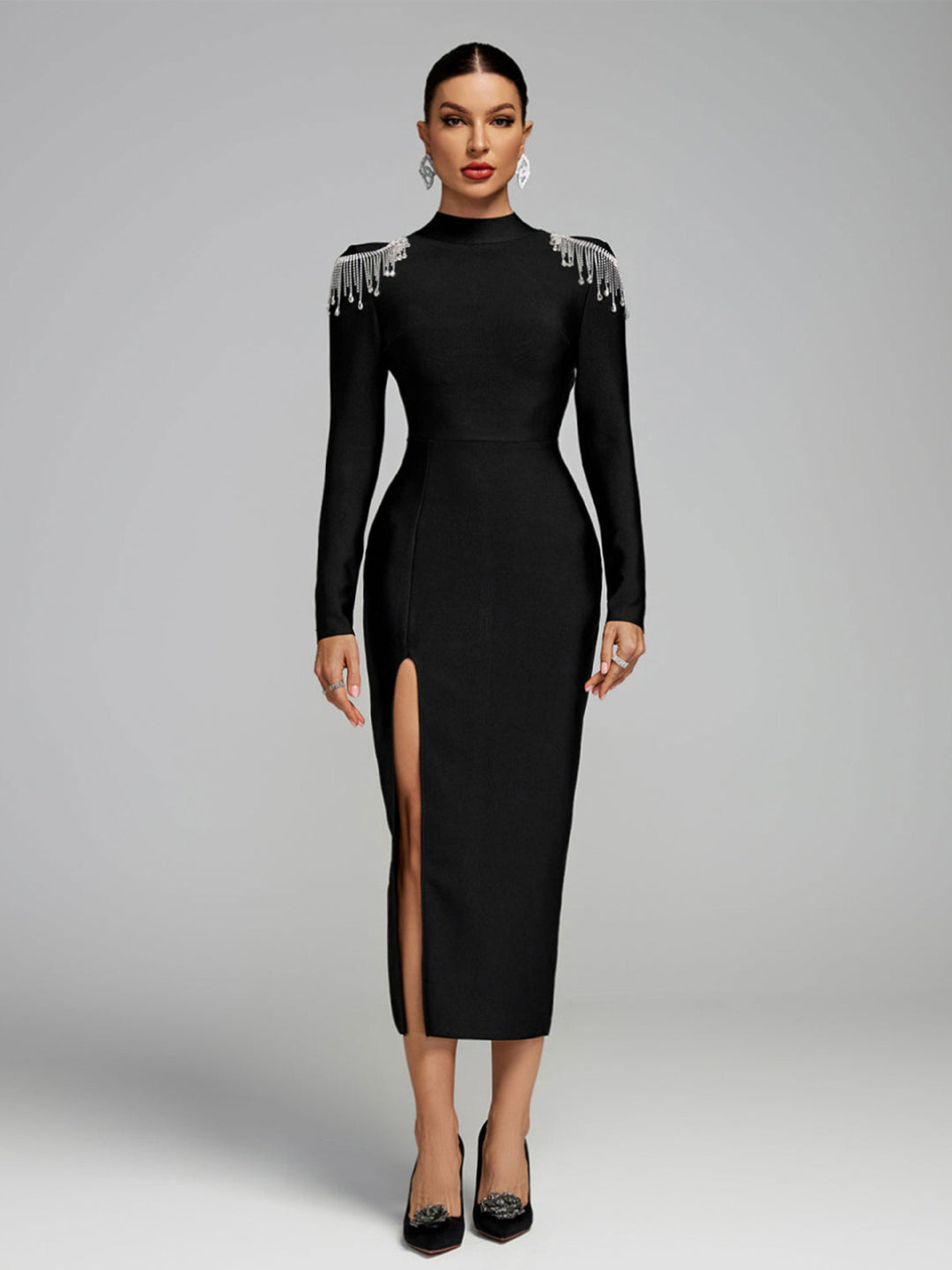 Damen Elegantes Abendkleid mit funkelnden Schulterdetails und figurbetontem Schnitt Drune