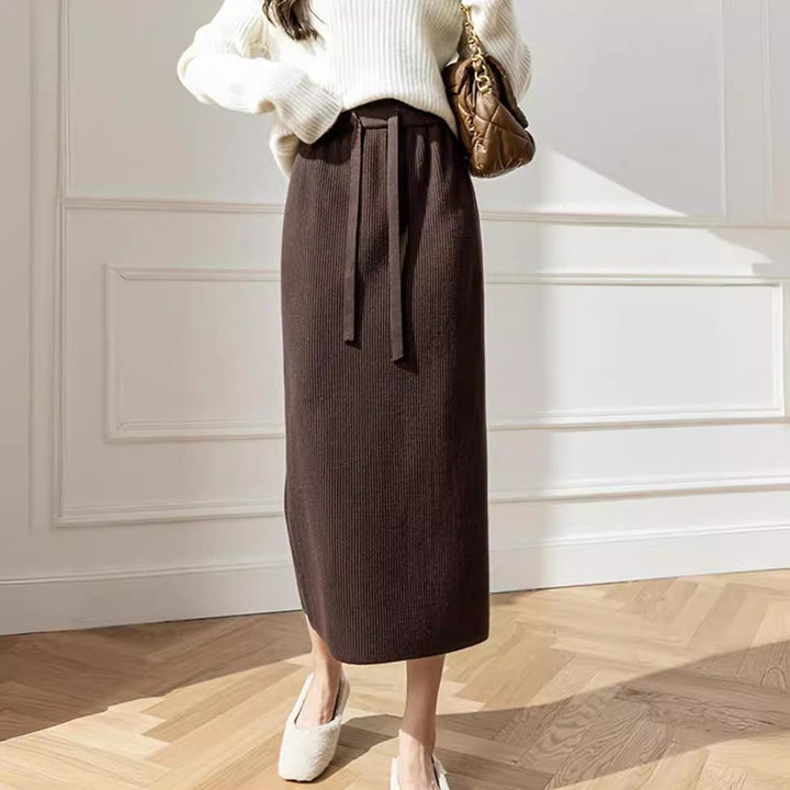 Damen Midi-Rock mit Taillenschnürung und geripptem Design Drune