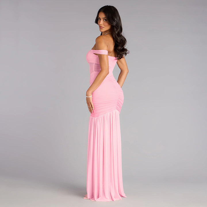Damen elegantes Maxikleid mit Off-Shoulder-Design und raffinierten Raffungselementen Drune