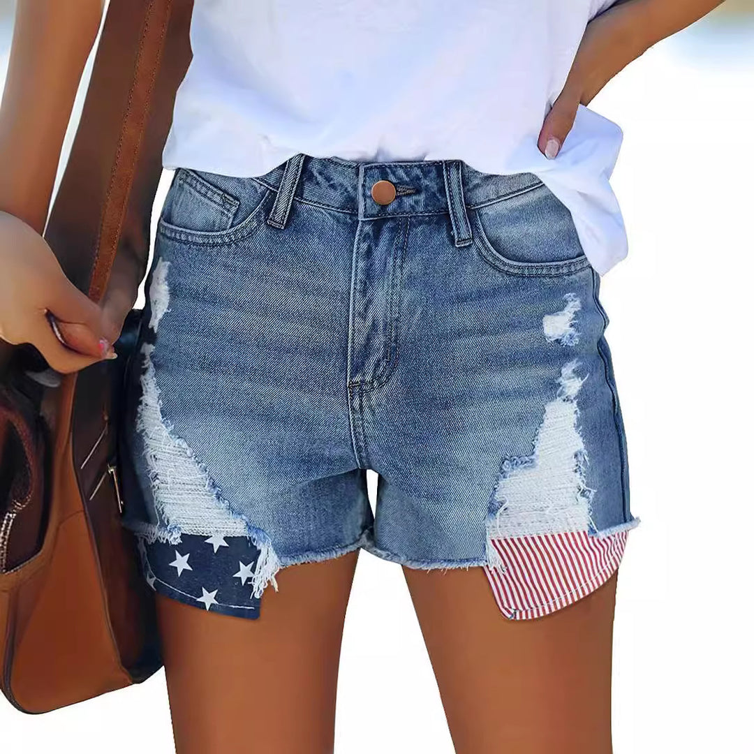 Damen Destroyed Denim-Shorts mit kreativen Patch-Details Drune