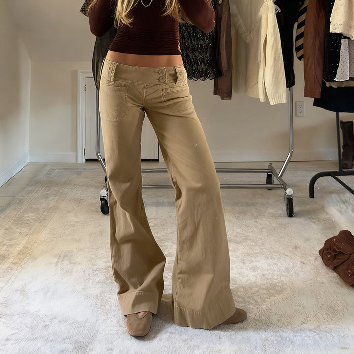 Damen nan Highwaist Schlaghose mit weitem Bein, hohem Bund und Gürtelschlaufen Drune