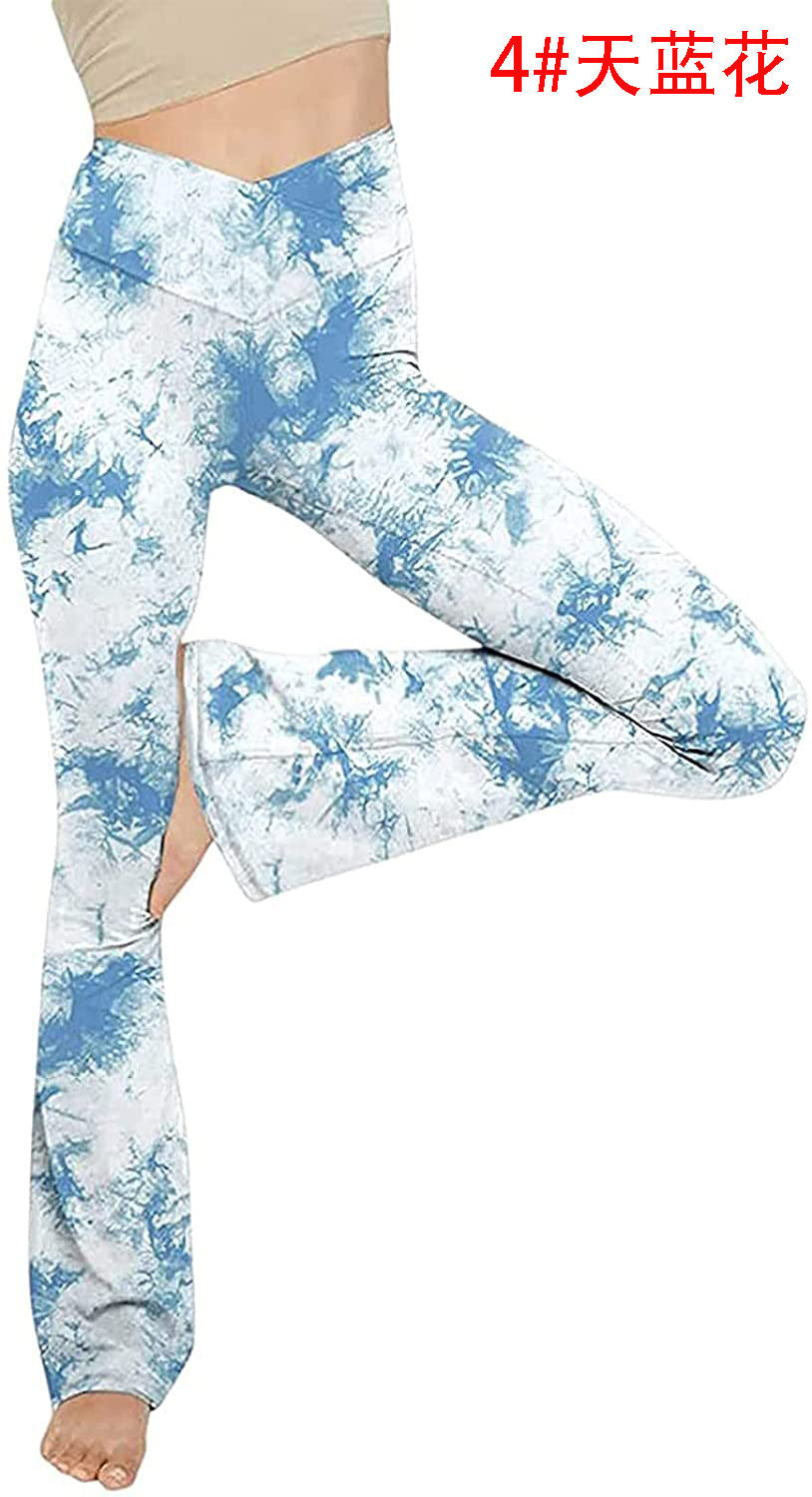 Damen nan taillenhohe Yogahose mit überkreuztem Bund und ausgestelltem Saum mit Schlitz Drune