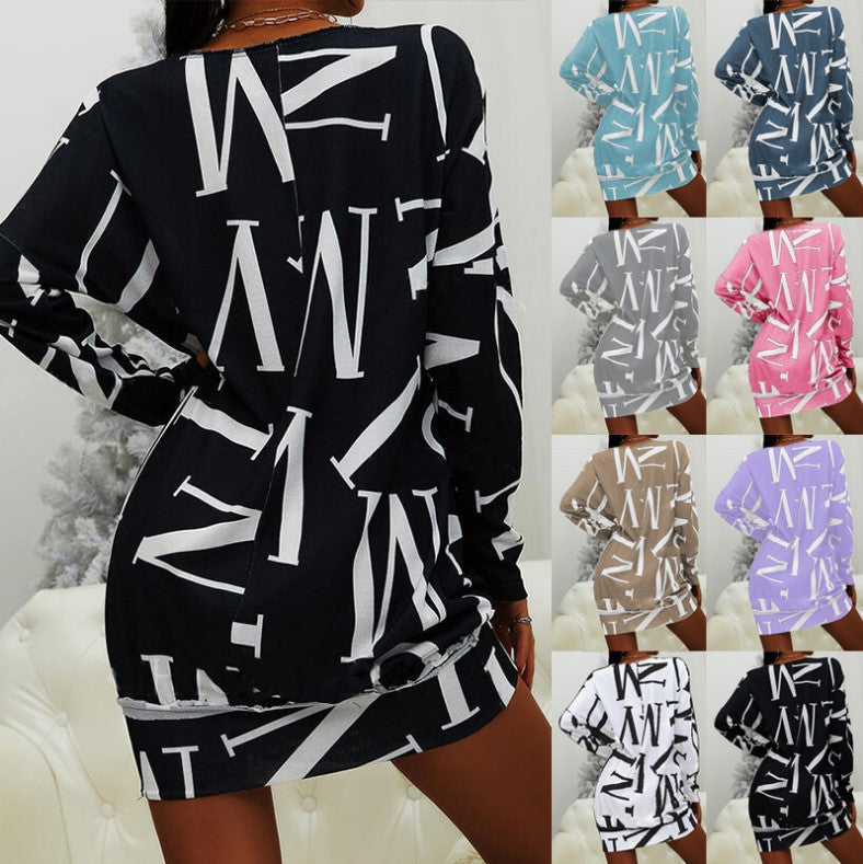 Damen Casual Minikleid mit grafischem Print und langen Ärmeln Drune
