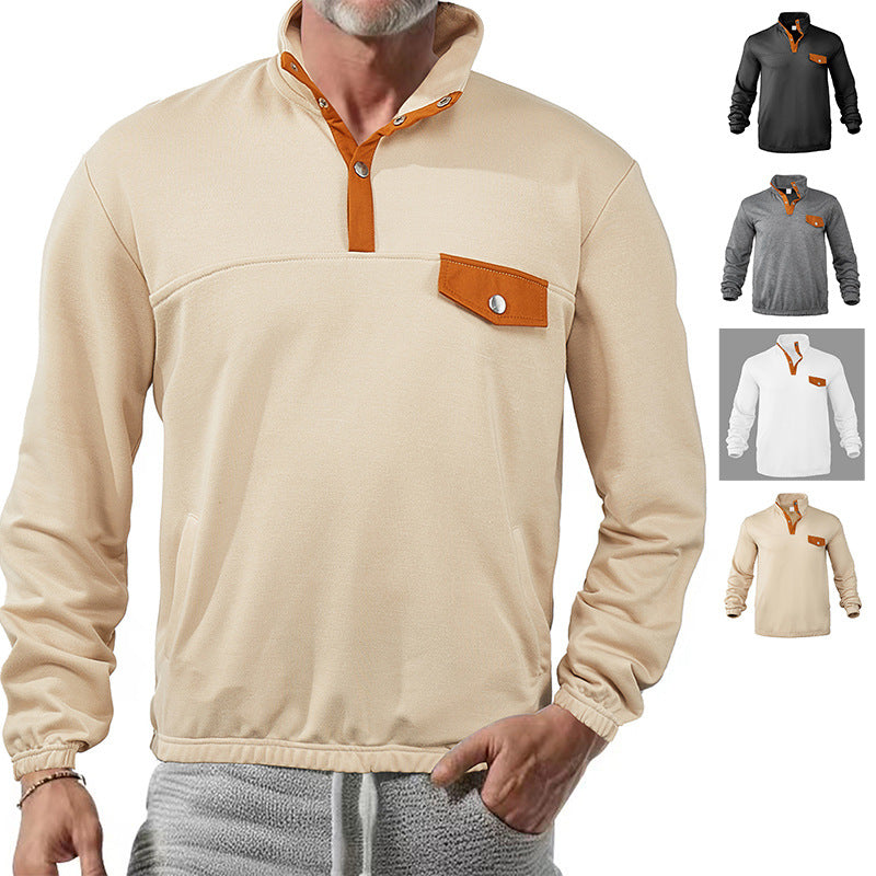 Herren modisches Sweatshirt mit Kragen und Lederdetails Drune
