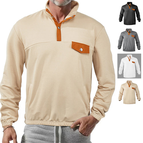Herren modisches Sweatshirt mit Kragen und Lederdetails Drune
