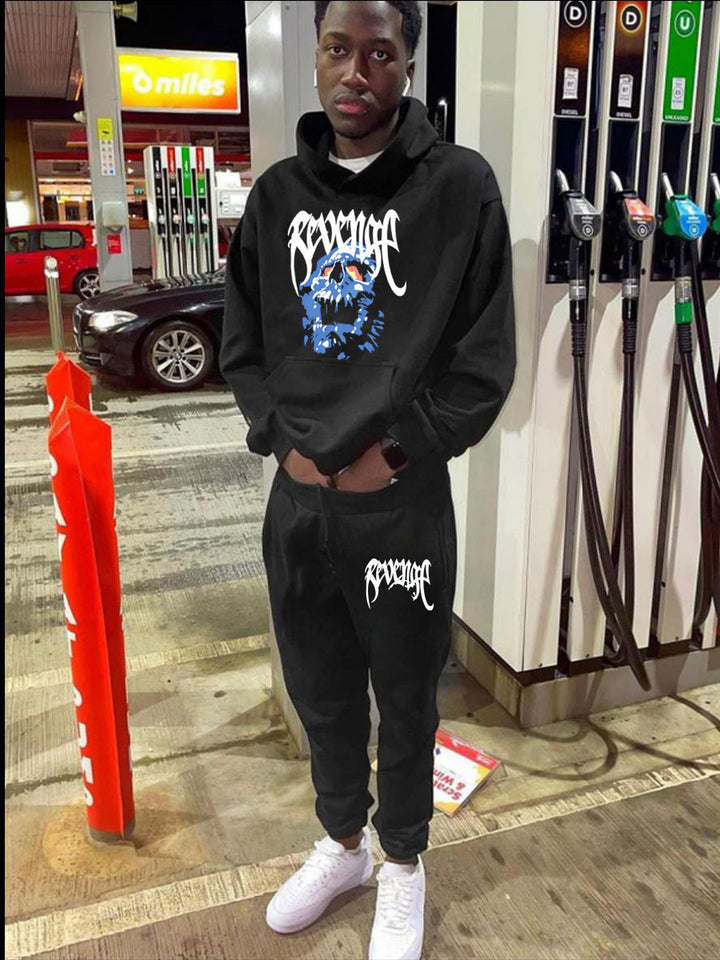 Herren Kapuzenpullover und Jogginghose Set mit künstlerischem Skull-Motiv Drune