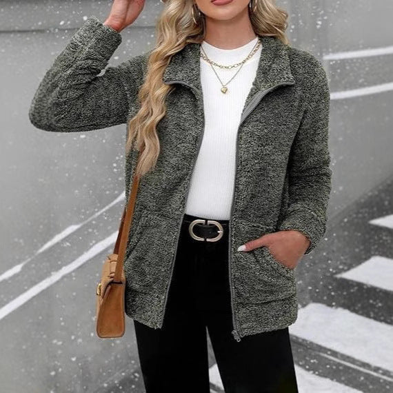 Damen Kuscheljacke mit durchgehendem Reißverschluss und weichem Plüschstoff Drune