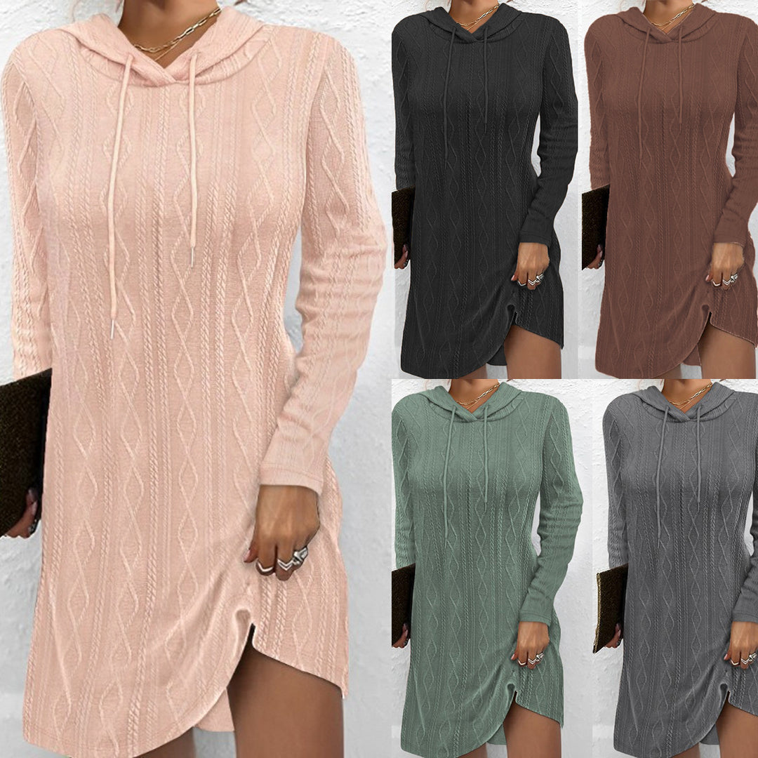 Damen Hoodie-Kleid mit elegantem Strickmuster und schickem Seitenschlitz Drune