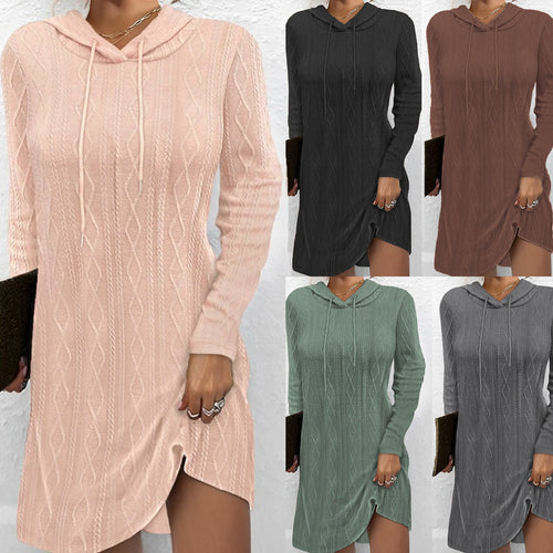 Damen Hoodie-Kleid mit elegantem Strickmuster und schickem Seitenschlitz Drune