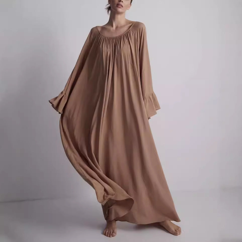 Damen lockeres Maxikleid mit weiten Rüschenärmeln Drune