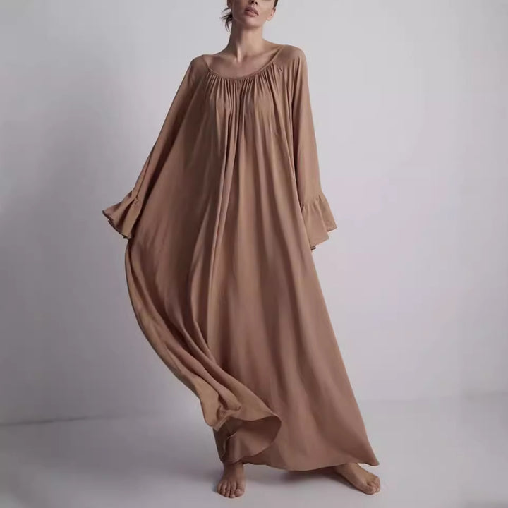Damen lockeres Maxikleid mit weiten Rüschenärmeln Drune