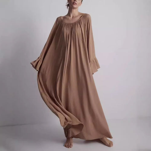 Damen lockeres Maxikleid mit weiten Rüschenärmeln Drune