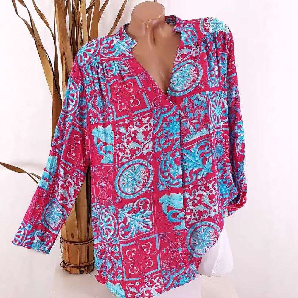 Damen Bluse mit floralem Ornamentmuster und lässigem Schnitt Drune