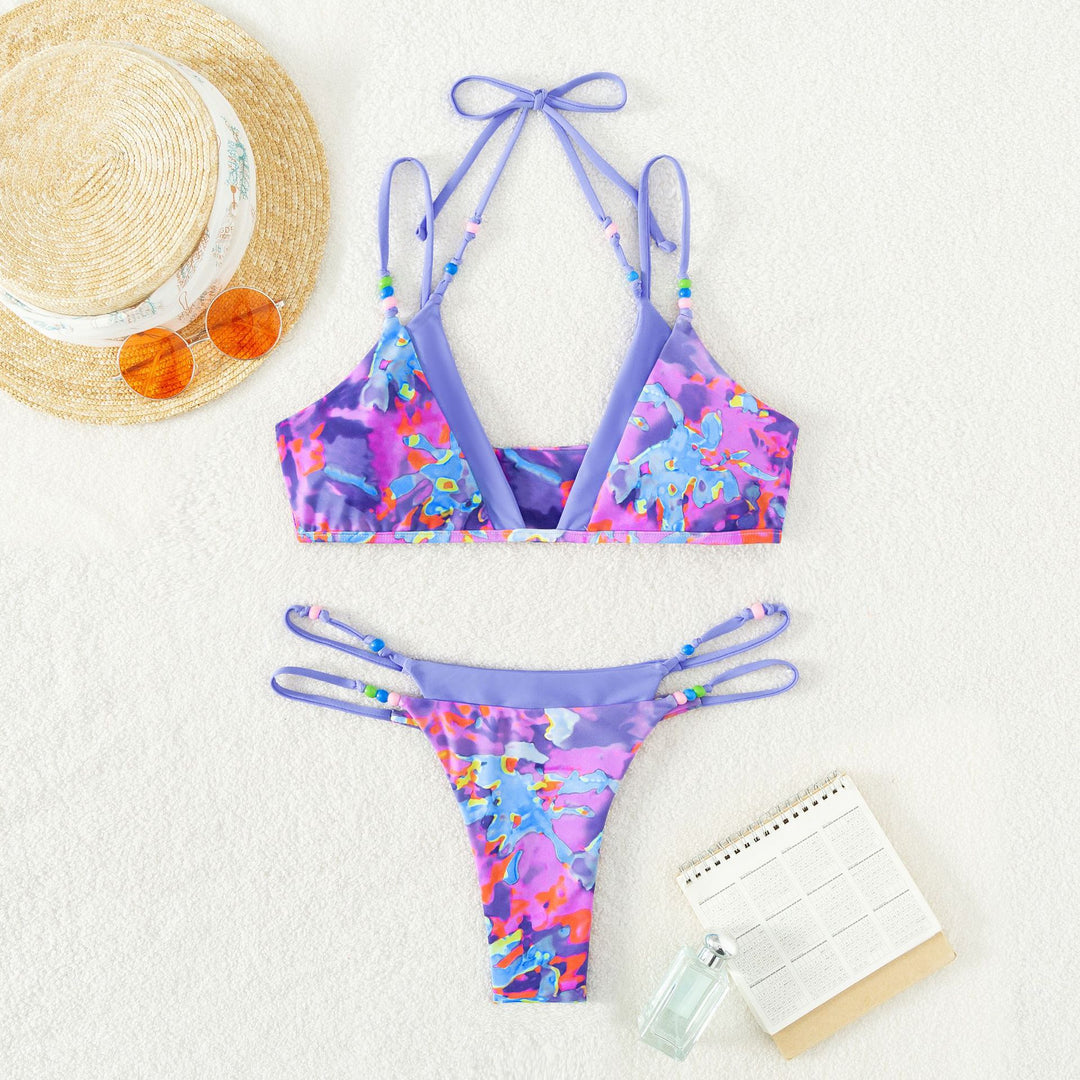 Damen verspielter Bikini mit buntem Floral-Design Drune