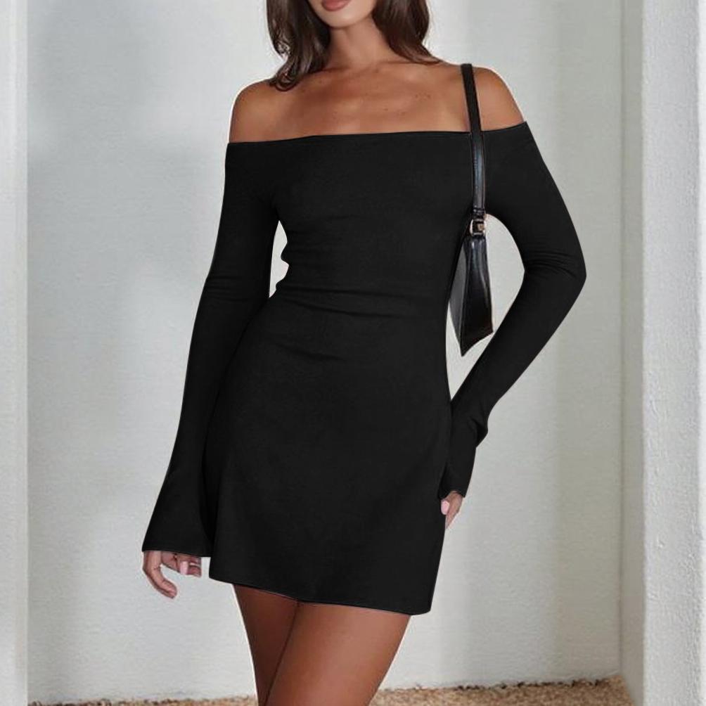 Damen Off-Shoulder Minikleid mit langen Ärmeln und figurbetontem Schnitt Drune