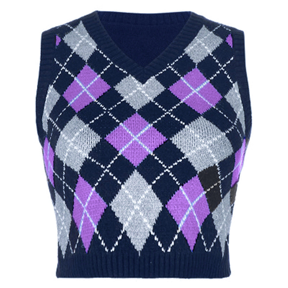 Damen ärmelloses Strickoberteil im modischen Argyle-Muster Drune