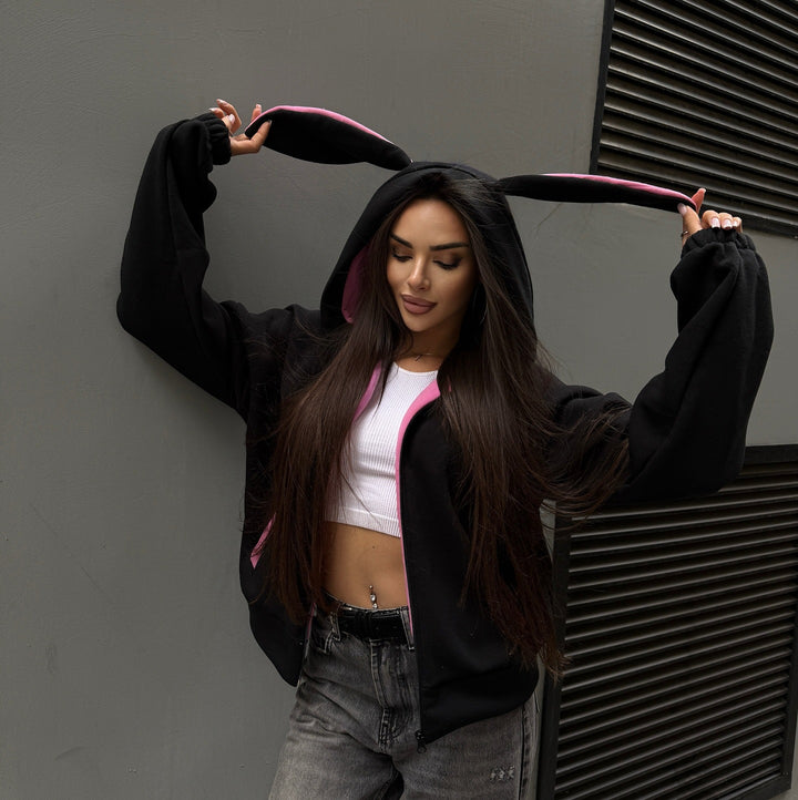 Damen Kapuzenjacke mit tierischen Ohren Drune