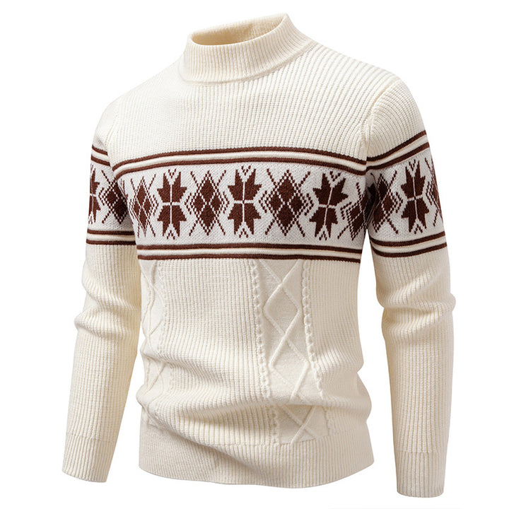 Herren nan Winter-Strukturpullover mit kurzem Stehkragen und Norwegermuster Drune