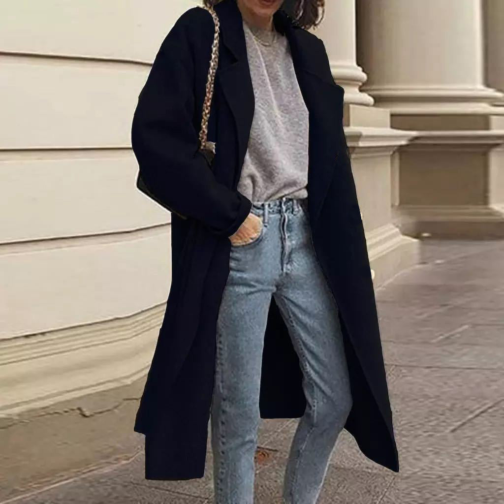 Damen Oversized Wollmantel mit klassischem Revers und modischem Schnitt Drune