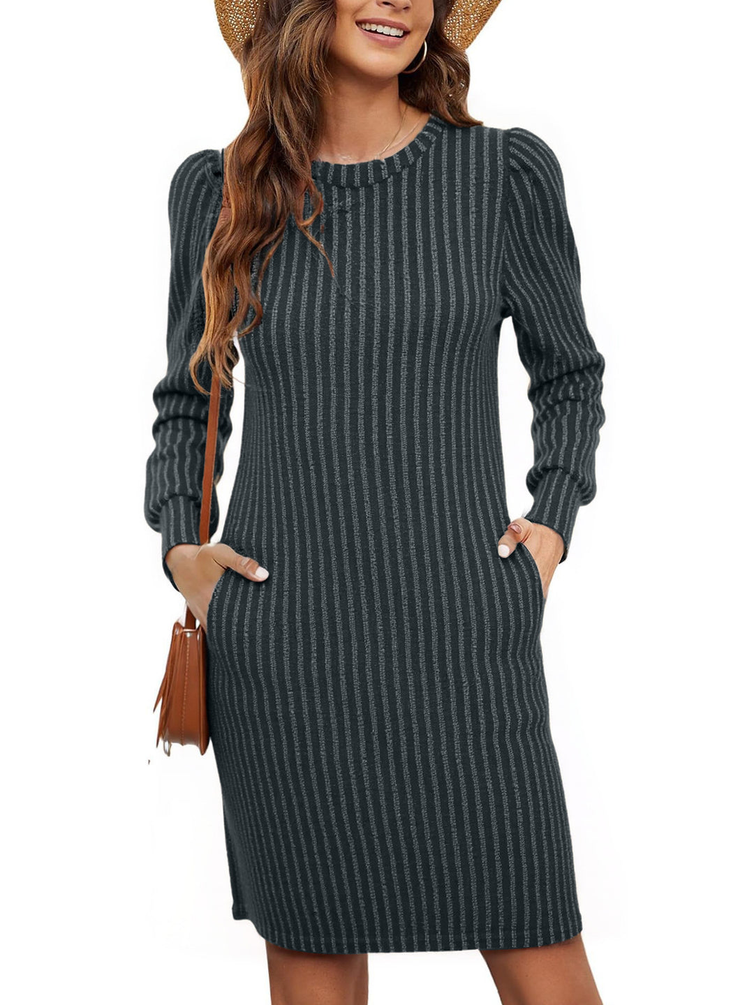 Damen Pulloverkleid mit Rüschendetails und seitlichen Taschen Drune