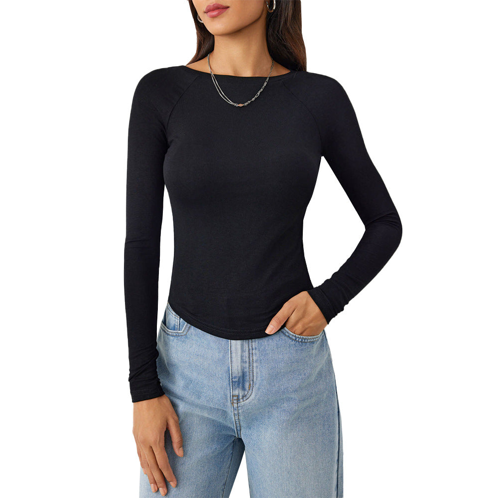 Damen Langarmshirt mit figurformendem Schnitt und elegantem Rundhalsausschnitt Drune