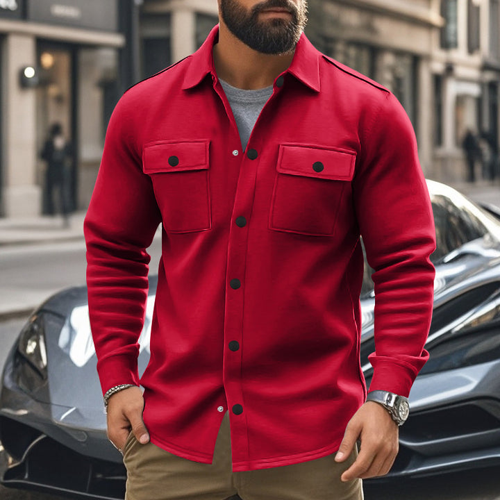 Herren nan modische Overshirt-Jacke in Filzoptik mit aufgesetzten Brusttaschen und sichtbarer Druckknopfleiste Drune