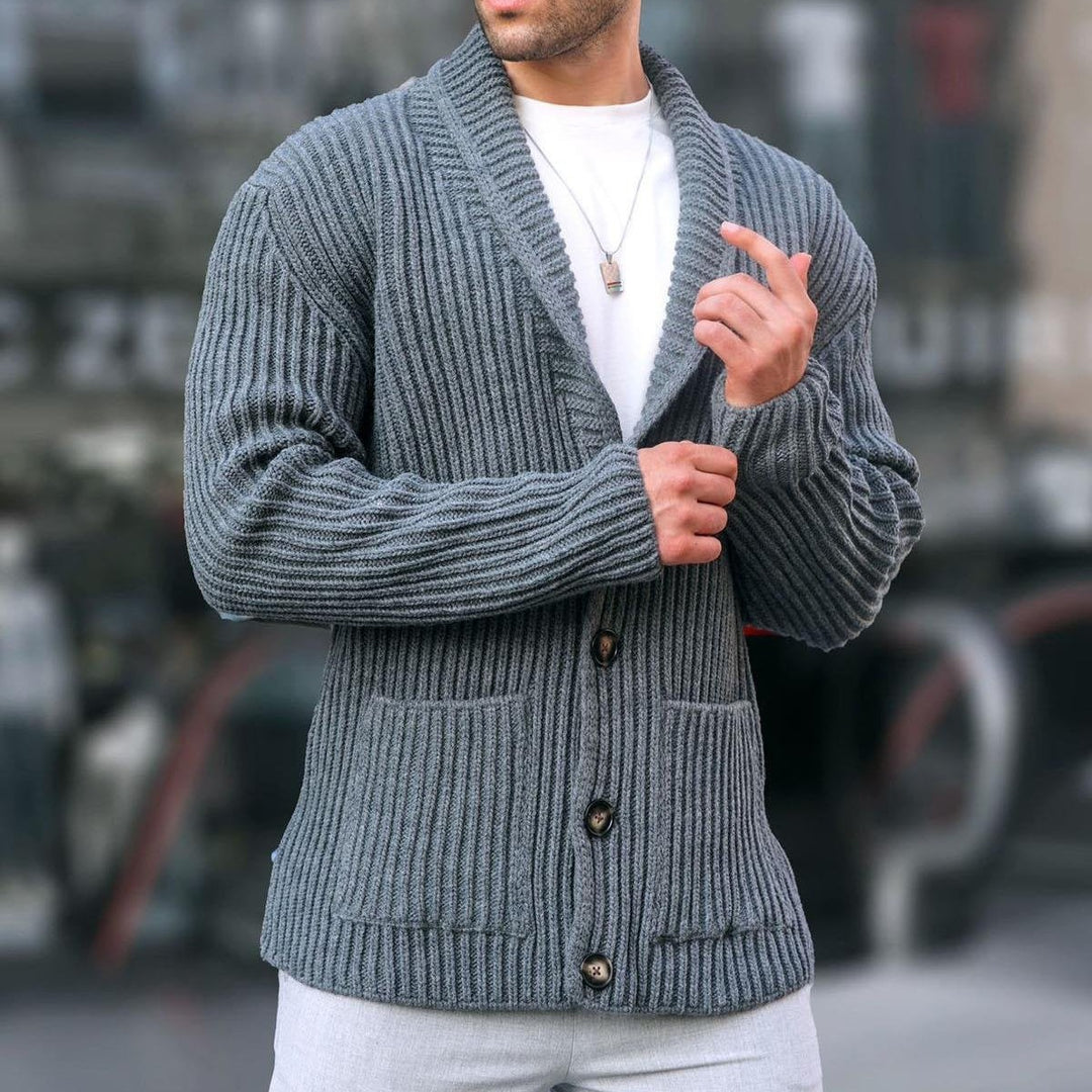 Herren Strickjacke mit tiefem Ausschnitt und knöpfen Drune