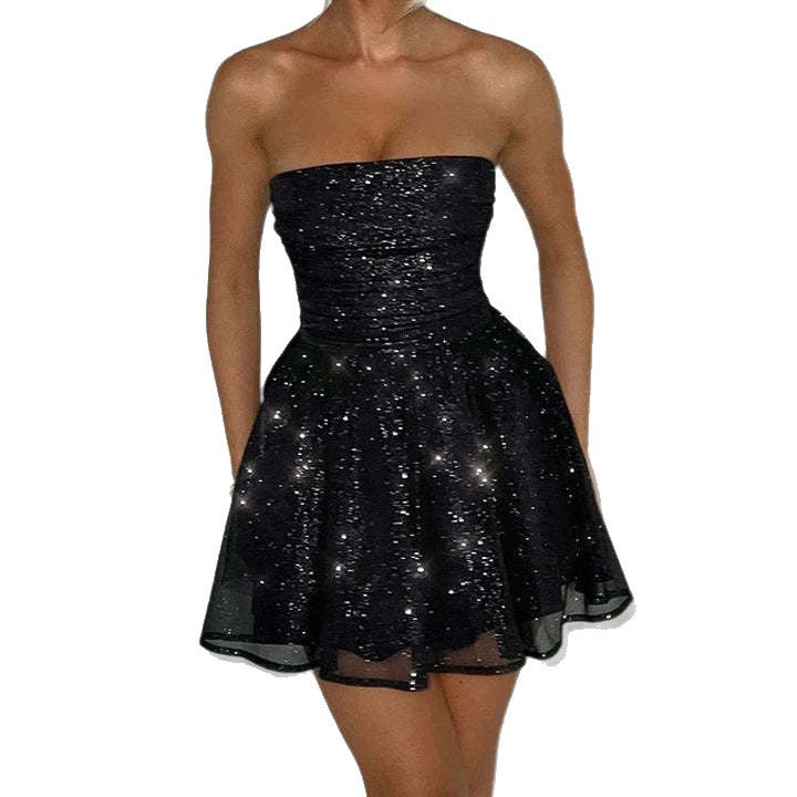 Damen Neckholder Minikleid mit schimmernden Details und eleganter Silhouette Drune