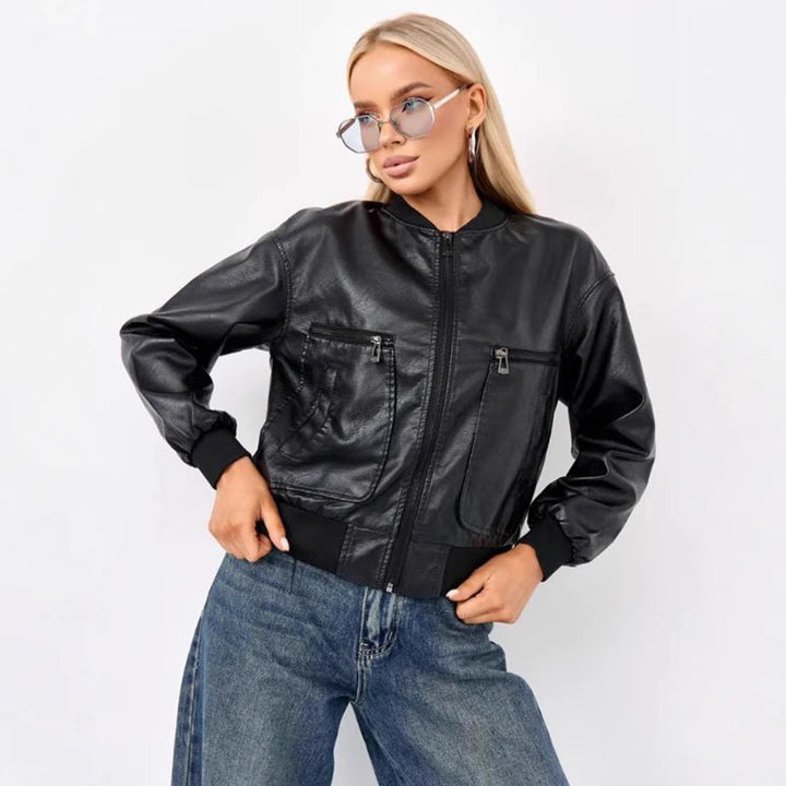 Damen modische Bikerjacke mit strukturiertem Design und praktischen Taschen Drune