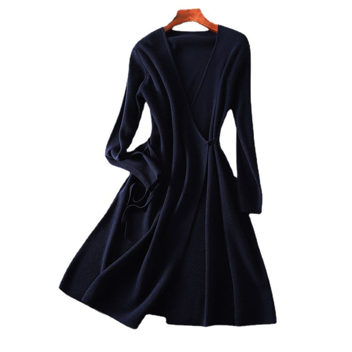 Damen Wickelkleid mit langem Ärmel und eleganter Taillenkordelung Drune