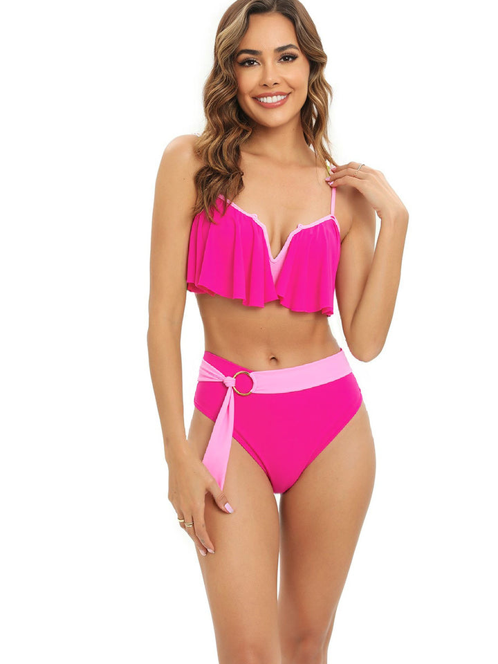 Damen Bikini-Set mit modischer Rüsche und elegantem Gürtel Drune