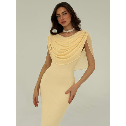 Damen Elegantes Maxikleid mit tiefem Wickelausschnitt und Überwurf Drune