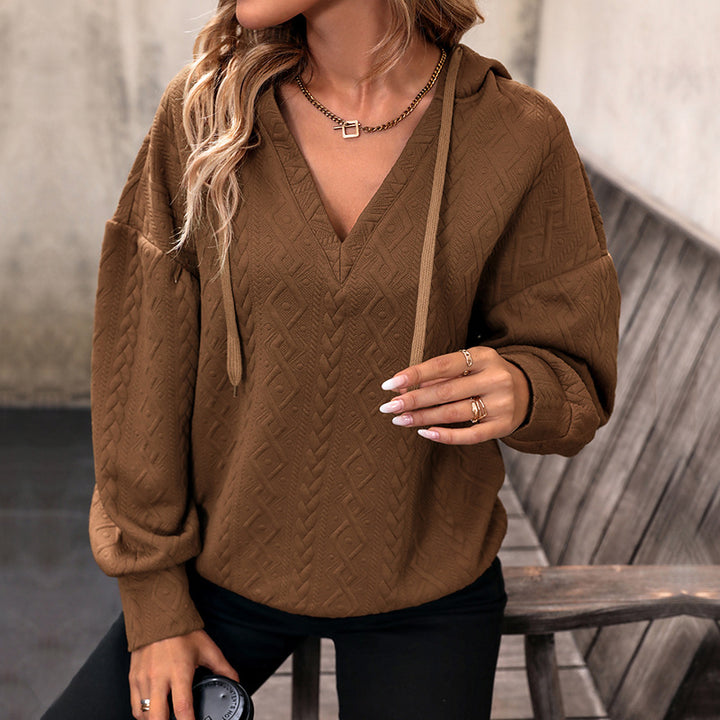 Damen bequemer Hoodie mit strukturiertem Muster und V-Ausschnitt Drune