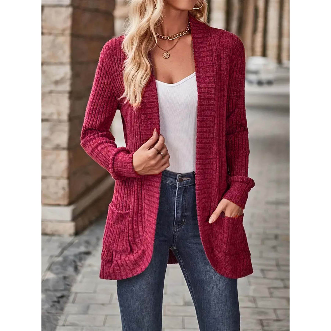 Damen Strickjacke mit offenen Front und modischem Rippenstruktur Drune