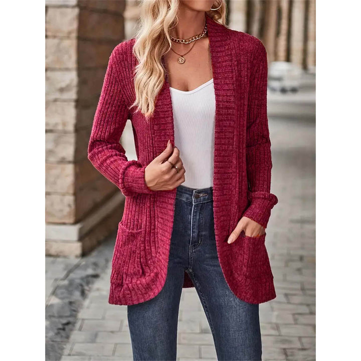 Damen Strickjacke mit offenen Front und modischem Rippenstruktur Drune