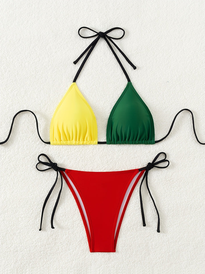 Damen Triangel-Bikini-Set mit modernen Bindebändern Drune