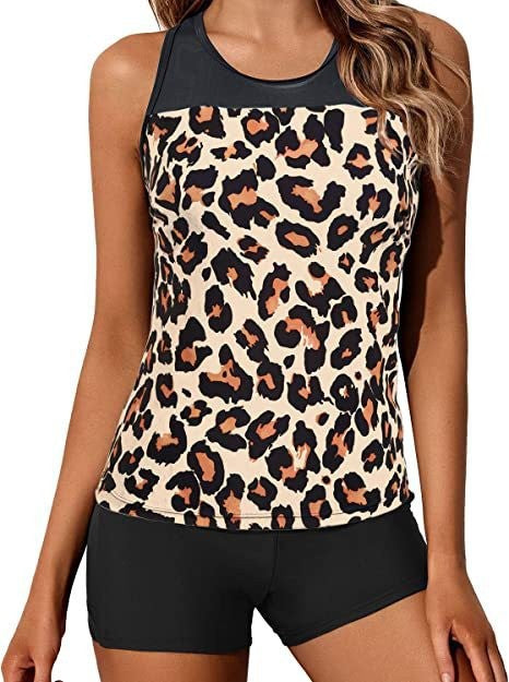 Damen Sportliches Tankini-Set mit dekorativem Leo-Muster Drune