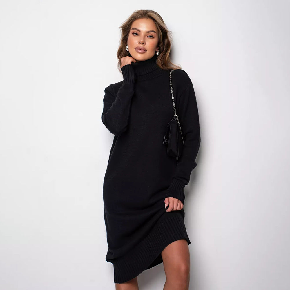 Damen Lange Strickkleid mit rollierendem Kragen und lässigem Schnitt Drune
