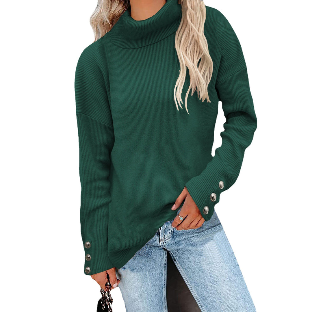 Damen Rollkragenpullover mit gestreiftem Design und dekorativen Knöpfen Drune