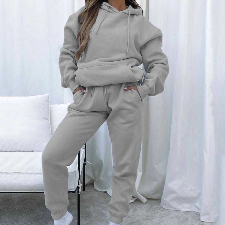 Damen nan Cropped Kapuzenjacke und High-Waist Jogginghose Set aus French Terry mit elastischem Bund Drune